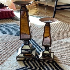 Mirrored Candle Holder Set